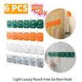 New Light Luxury Punch-Free Six Row Hook Strong Hooks Plastic Keychain Door Hanging Wall Rack Household Storage Tool-nishu gadget zone. 