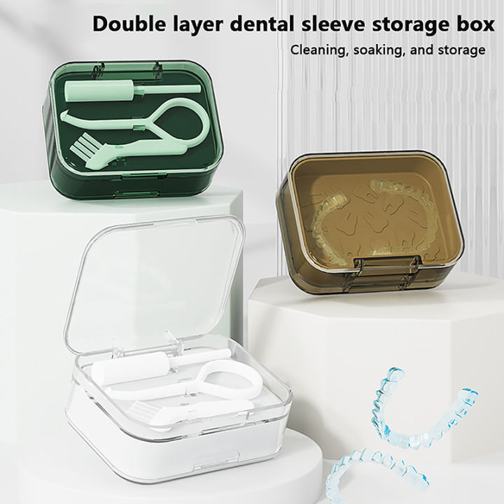 2Layers Orthodontic Retainer Braces Storage Box Teeth Soaking Denture Cleaning