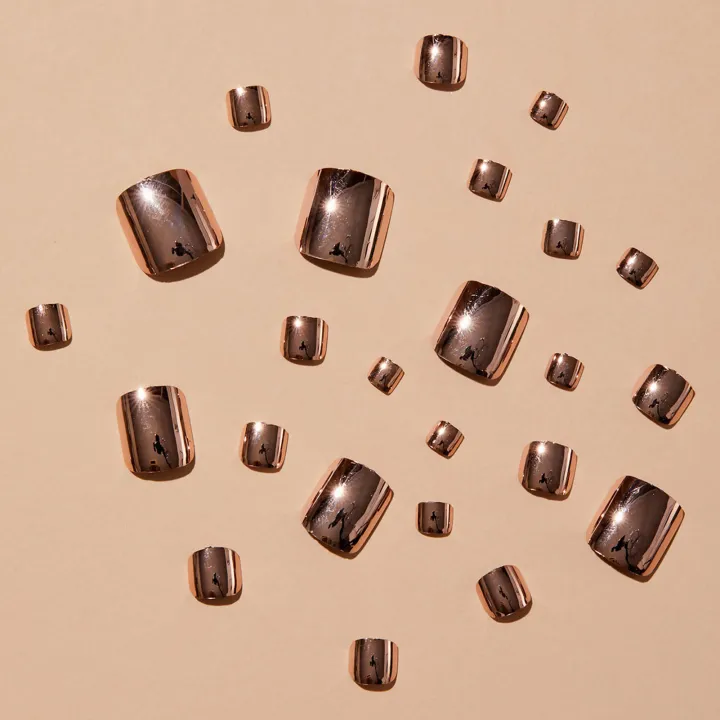 24pcs%20Rose%20Gold%20Solid%20Color%20Toe%20Nails%20Press%20On%20Reusable%20False%20Artificial%20Nails%20With%20Adhesive%20Short%20Feet%20Manicure%20Nail%20Tips%20-%20Image%202
