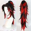 RANYU Synthetic Women and Men Tsugikuni Yoriichi Wigs Long Black Red Mix Anime Cosplay Hair Heat Resistant Wig for Party.