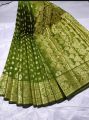 Multicolor Semi Katan Saree For Women - Without Blouse Pieces - Sari. 