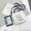 Dani Atte single shoulder diagonal span bag Bear cute handbag Student canvas bag Women's Stationery Storage Bag. 