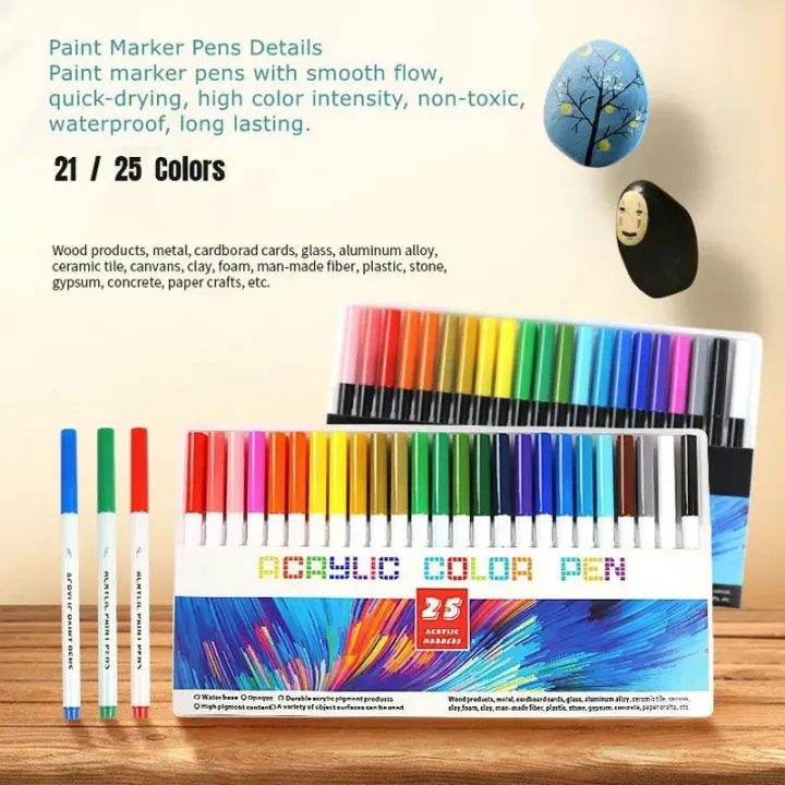 21/25%20Color%20Permanent%20Acrylic%20Paint%20Marker%20Pens%20for%20Fabric%20Canvas%20,%20Art%20Rock%20Painting,%20Card%20Making,%20Metal%20and%20Ceramics,%20Glass%20-%20Image%202