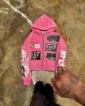 Fashion letter print design zipper oversized pink hoodie for men y2k high street popular hip-hop aesthetic baggy sweatshirt 2024. 