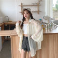 2022 New Summer Long Sleeve Chiffon White Shirt Women Transparent Button Sun Protection Ladies Blouse Beach Female Clothing.