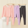 Thermal underwear ladies suit, wool silk thickened round neck cation autumn coat autumn pants base integrated winter pajamas. 