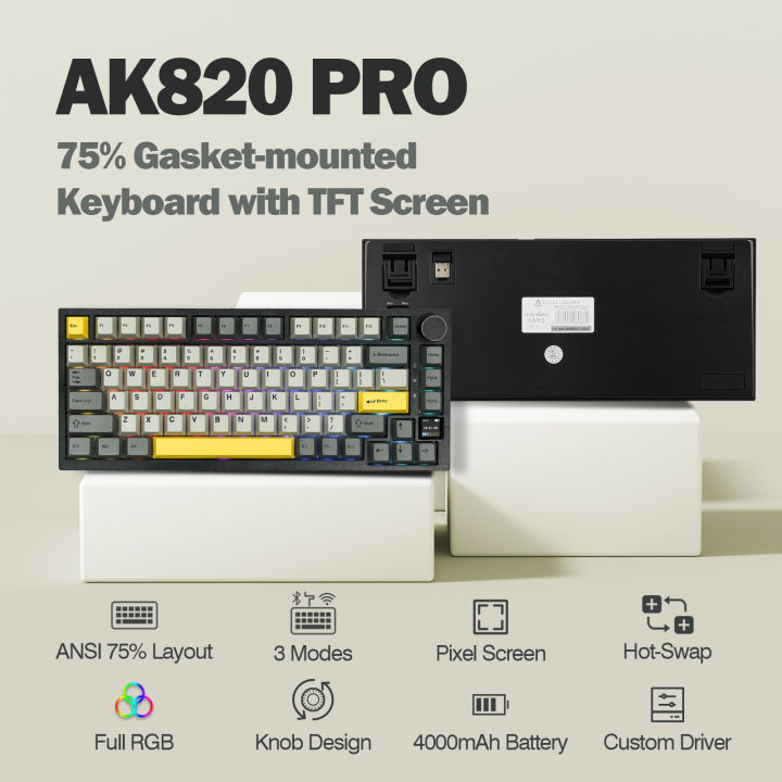 Ajazz%20AK820%20Pro%2075%25%20Gasket-mounted%20Bluetooth%205.1/2.4G%20Wireless/Type-C%20Wired%20Mechanical%20Keyboard%20with%20TFT%20Screen%20for%20Mac/Win%20-%20Image%202