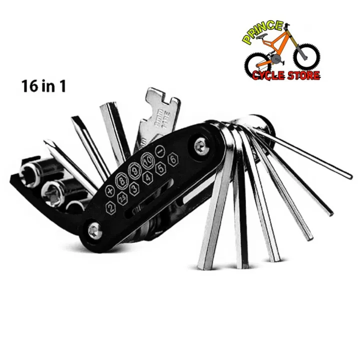 Multifunctional Bike Pocket Repair L Tools Set Bicycle Tool Kit, Repair Kit For Bike 16 in 1 - Black Prince Cycle Store