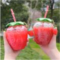 Creative Strawberry Straw Cup Plastic Cup Cute Female Portable Milk Tea Cup Student Portable Water Cup Water Bottle. 