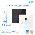 Wifi Smart Fan Light Switch with Speed Control Glass Panel Can Control Remotely Work for Tuya Alexa Google Home Smart Life. 
