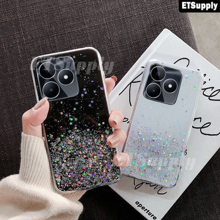 Phone Case Realme Note 50 Cover Shiny Glitter Ring Cases Soft Transparent Holder Stand Casing for Realme Note 50 Cases Housing Stars Moon Girls