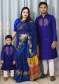 Block Print Family Set Half Silk Saree and Dhupian Panjabi for Father Mother and Son.
