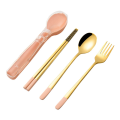3pcs Stainless Steel Dinnerware Set Flatware Camping Travel Sets Chopsticks Fork Spoon Cutlery Case Tableware Pink.