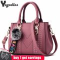 Embroidery Messenger Bags Women Leather Handbags Bags for Women Sac a Main Ladies hair ball Hand Bag.