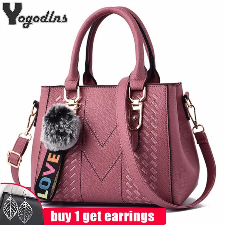 Embroidery Messenger Bags Women Leather Handbags Bags for Women Sac a Main Ladies hair ball Hand Bag