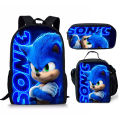 Amazon New Sonic Backpack Sonic2 Student School Bag Children's Meal Bag Pencil Case Three-Piece Set Manufacturers Wholesale. 