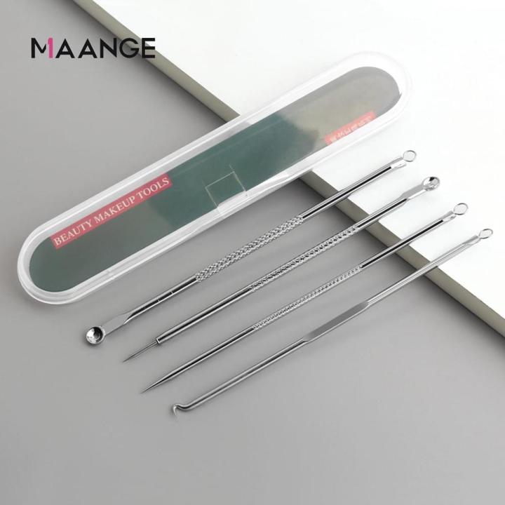 MAANGE%204%20Pcs%20Set%20Stainless%20Steel%20Extractor%20Blackhead%20Remover%20Needles%20Acne%20Pimple%20Blemish%20Bron%20Stick%20-%20Image%202