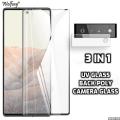 Google Pixel 6 Pro - 3 in 1 - UV Tempered Glass Screen Protector + Back Hydrogel Poly + Camera Lens Protector Glass. 