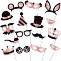 Photo Booth Props - Fully Assembled, No DIY Required Mix of Glitter Photobooth Props, Masks, Hats, Lips, Mustaches, Crowns (16 Count) - Perfect for Birthday Parties, Weddings. 