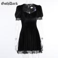 Goth Dark Velvet Romantic Gothic Vintage Black Mini Dresses Women Lace ALine High Waist Emo Clothes Pleated Partywear Dress. 