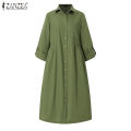 ZANZEA Women's Vintage Button Up Solid Midi Dresses Commute Leisure Lapel Shirtdress #8.