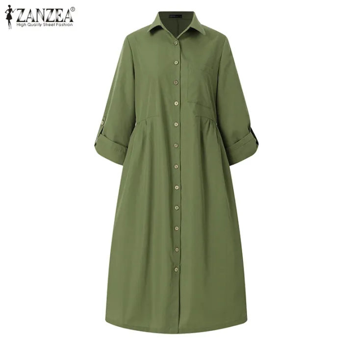 ZANZEA%20Women's%20Vintage%20Button%20Up%20Solid%20Midi%20Dresses%20Commute%20Leisure%20Lapel%20Shirtdress%20#8%20-%20Image%206