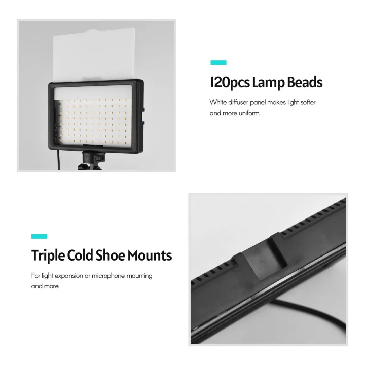 Andoer%202pcs%20USB%20LED%20Video%20Light%20Kit%20Photography%20Lighting%203200K-5600K%20120pcs%20Beads%2014-level%20Dimmable%20-%20black%20-%20Image%207