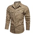 New Men's Casual Shirts Long Sleeve Pure Cotton Shirt Male Solid Oversize Military Cargo Shirts Brand Clothes Army Green Camisa. 