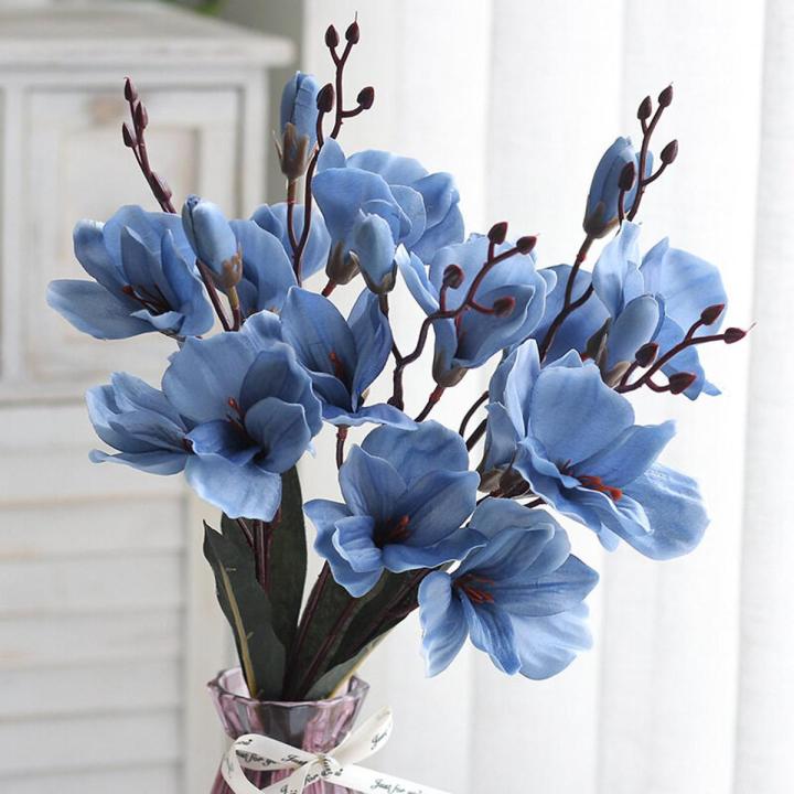 Houseeker 5 Forks 20 Heads Magnolia Flowers Simulation Bouquet Silk Artificial Flower Home Table Living Room Decor Photography Wedding New Year Decoration - artificial flower