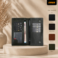 Zays Handcrafted Premium Eco-Friendly Leather Long Wallet, Top-Grain Vegetable-Tanned Slim Wallet 7.4 x 3.8 x 1 Inch, 7 Card Slots, ID Slot, Cash Compartment, Zipper Chamber, 2 Mobile Compartments. 