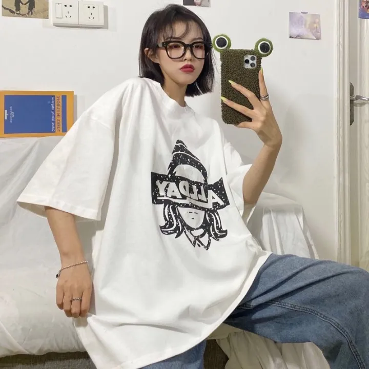 Short%20Sleeve%20T%20Women's%20T-shirt%202020%20Spring%20and%20Summer%20New%20Clothes%20Students%20Korean%20Style%20Loose%20ins%20Style%20Printed%20Mid-Length%20Top%20-%20Image%207