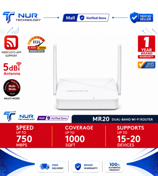MERCUSYS MR20 AC750 Dual-Band Wi-Fi 5 Router