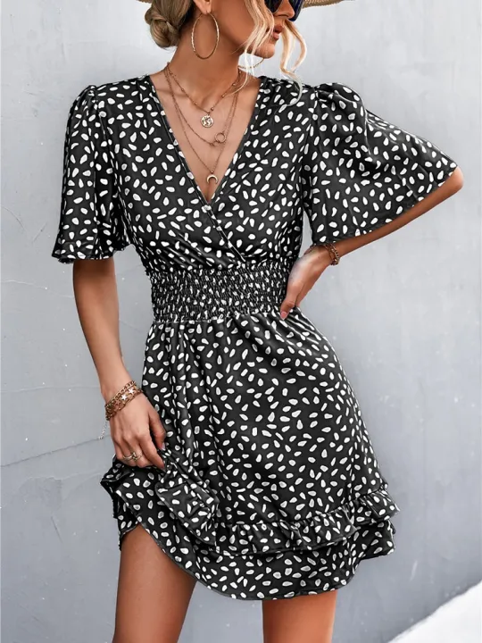 V%20Neck%20Mini%20Dress%20For%20Women%20Fashion%20Floral%20Slim%20Short%20Dresses%20Female%20Lotus%20Leaf%20Sleeve%20Elegant%20Dress%20Summer%20Vestido%20Mujer%20-%20Image%204