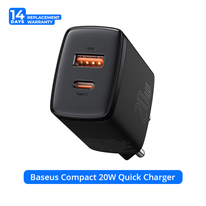 Baseus Compact Fast Charger Fast Charging Wall Charger U+C 20W US Black
