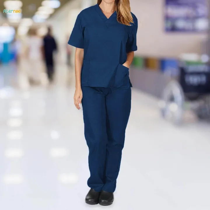 Women%20Nursing%20Scrubs%20Uniform%20Top%20Pants%20Set%20suits%20Clothing%20for%20Worker%20Pet%20Groomer%20-%20Image%206