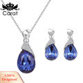 Carat Women Water Drop Shape Rhinestone Pendant Ear Stud Earrings Necklace Jewelry Set. 