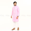 Jamdani Global Baby Pink Cotton Solid Color Panjabi For Men. 