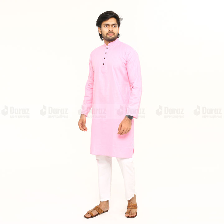 Jamdani%20Global%20Baby%20Pink%20Cotton%20Solid%20Color%20Panjabi%20For%20Men%20-%20Image%202