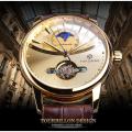 Forsining Automatic Watch Men Moon Phase Skeleton Mechanical Male Watches Casual Brown Leather Band Horloges Mannen Clock.