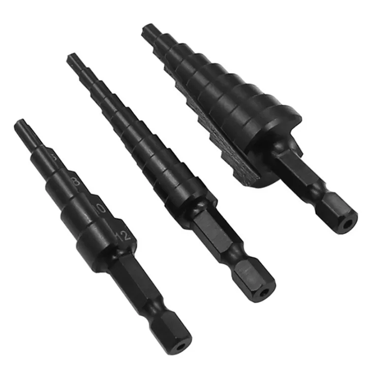 XHHDQES%204Pcs%203-12%204-12%204-20mm%20HSS%20Straight%20Groove%20Step%20Drill%20Bit%20Nitride%20Twist%20Drill%20Wood%20Metal%20Hole%20Cutter%20Core%20Drilling%20Tools%20-%20Image%205