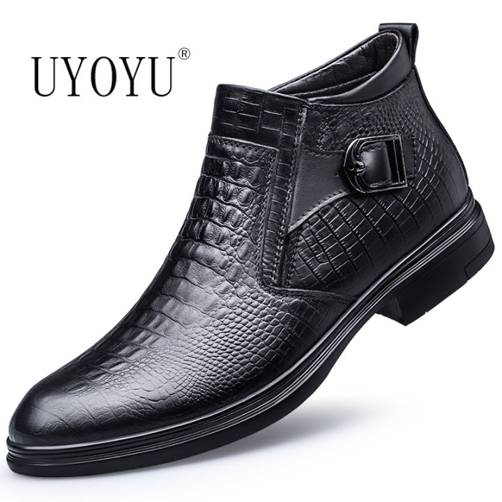 Genuine Leather Autumn Winter Business Dress Snow Boots Men's Office Ankle Formal Boots for Men Designer Casual Shoes Sneakers BunnyGarden