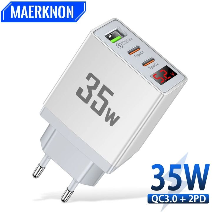 USB C Charger Digital Display 35W PD Quick Fast Charging Mobile Phone Multi Ports Wall Adapter for IPhone 15 14 Xiaomi Samsung