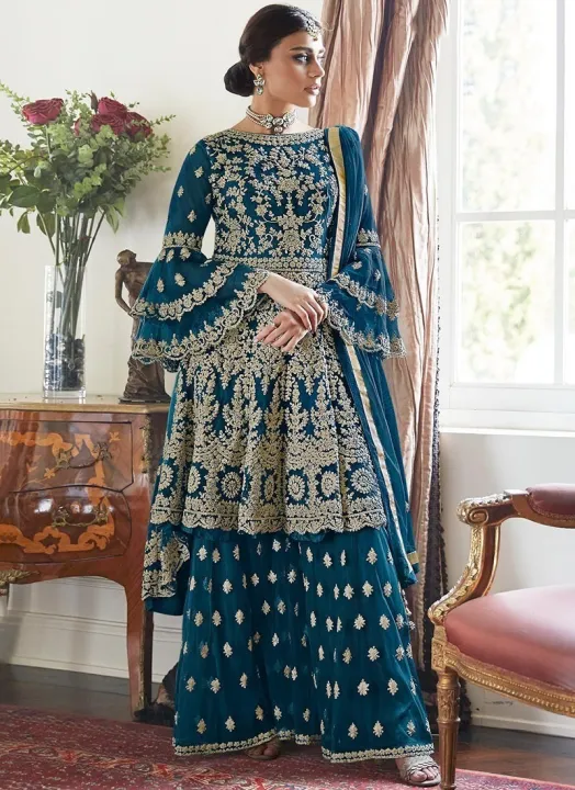 Readymade%20Gorgeous%20heavy%20embroidery%20zori%20thread%20work%20Indian%20party%20sharara%20for%20women%20-%20Image%204