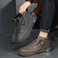 Men's Sneakers Autumn and Winter Breathable Sports Casual High-Top Leather Shoes Men's Work Black Motorcycle Joker Martin Boots.