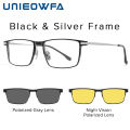 Pure Titanium Magnetic Clip on Glasses Frame Men Myopia Prescription Big Eyeglasses Frame 3 in 1 Night Vision Polarized Eyewear. 