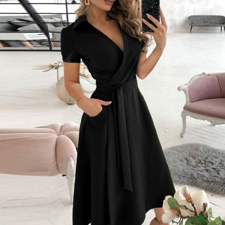 Women%20Elegant%20Sexy%20Off%20Shoulder%20Party%20Dress%202021%20Summer%20Tie-Up%20A-Line%20Dress%20Office%20Lady%20Casual%20Short%20Sleeve%20Pocket%20Dress%20Vestido%20-%20Image%202
