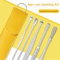 6 Pcs/Set Ear Cleaner Wax Vac Removal Stainless Steel Ear Wax Pickers Ear Cleaning Tool Spoon Earwax Remover Beauty Health Earpick.
