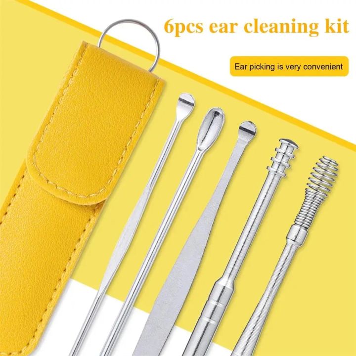 6 Pcs/Set Ear Cleaner Wax Vac Removal Stainless Steel Ear Wax Pickers Ear Cleaning Tool Spoon Earwax Remover Beauty Health Earpick