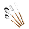 Stainless Steel Tableware Wooden Handle Dinnerware Fork Spoon Teaspoon Cutlery Tools. 
