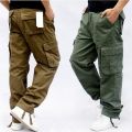 Men's Overalls Zippercket Cargo Pants Outwear Multicket Tactical   Straight Slacks Cotton Loose Long Trousers. 